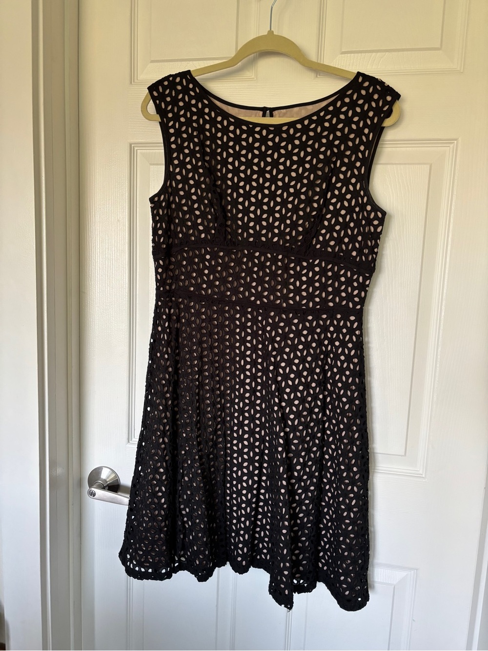 LOFT Black Eyelet Sleeveless Fit-and-Flare Dress